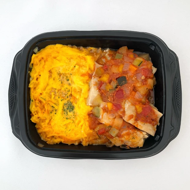 ダイエット、ボディメイク、冷凍弁当、宅配冷凍弁当、完熟トマトのラタトゥイユとローストチキン＆とろふわミニオムライス、筋肉食堂デリ、試食