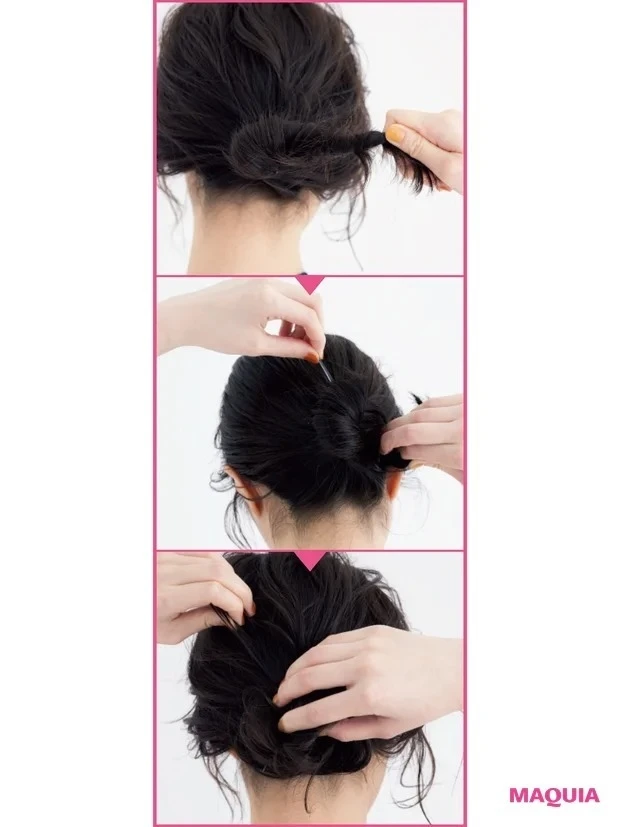 【湿気に負けない時短ヘアアレンジ】ゆるふわお団子_やり方
