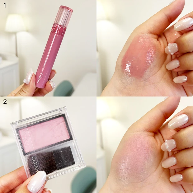 グレーニット×ミルキーピンク rom&nd グラスティングカラーグロス 01 セザンヌ チークブラッシュ 03 ミルクモーヴ