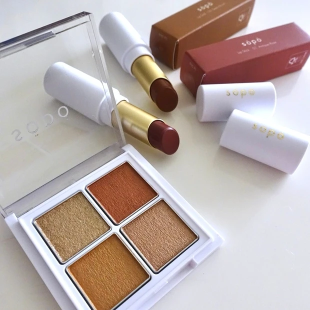 sopo ソポ プチプラコスメ ファミリーマート ファミマ コンビニコスメ コンビニエンスストア コスメ 秋コスメ 秋コスメ2022 オレンジコスメ アイパレット 03 スパイシーオレンジ リップスティック 01 アンティークロゼ  02 セピアブラウン プチプラアイシャドウ  プチプラリップ