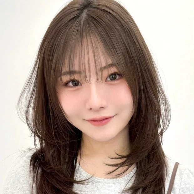 【大人の小顔ヘア】髪も肌も美しく！ モカブラウン×ハイレイヤーのふんわりセミロング