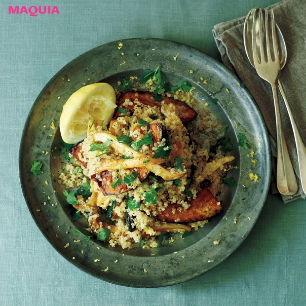 腸をキレイにしてメイクのりの良い肌に！  かぼちゃ＆きのこのサラダレシピ