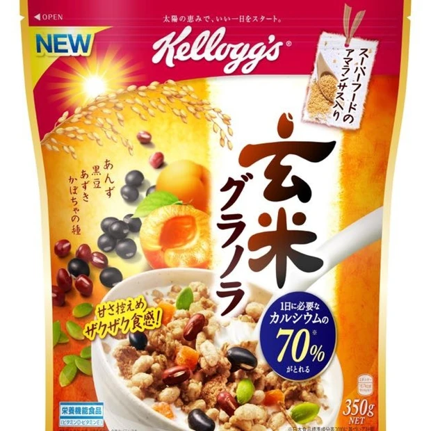 日本人向き「和」のグラノラ新発売。ケロッグ「玄米グラノラ」あんず、黒豆、あずき、かぼちゃの種、スーパーフード アマランサス入り、そして甘さが控えめな所が嬉しい。