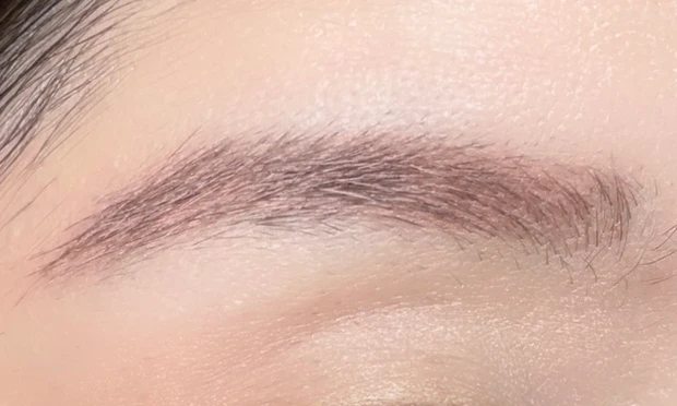 ブロッサムグレーを眉に塗った仕上がりアップ写真