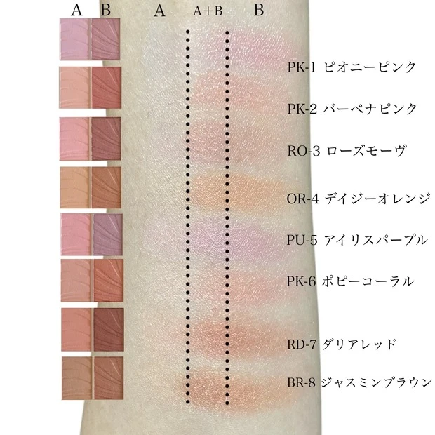 ヴィセ レイヤード フルリ チークの全色スウォッチ
