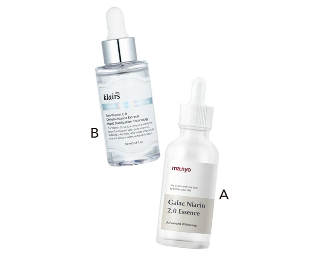 Aガラクナイアシン2.0エッセンス 50ml￥2900／魔女工場（代理店：シンビジャパン）　BKlairs フレッシュリージュースドビタミンドロップ 35ml￥2900／WISHTREND 公式 Qoo10店