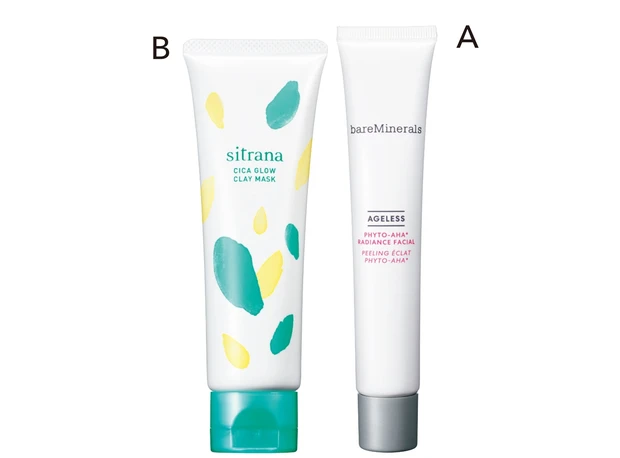 A AGL フィト ラディアンス フェイシャル 50ml ¥7150／ベアミネラル　B シトラナ シカグロウ クレイマスク 80g ¥2310／プレミアアンチエイジング