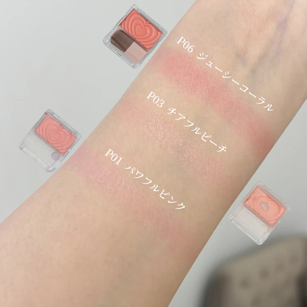 【キャンメイク】人気チークの新色『P06 ジューシーコーラル』を他の色と比較してレビュー_2_2