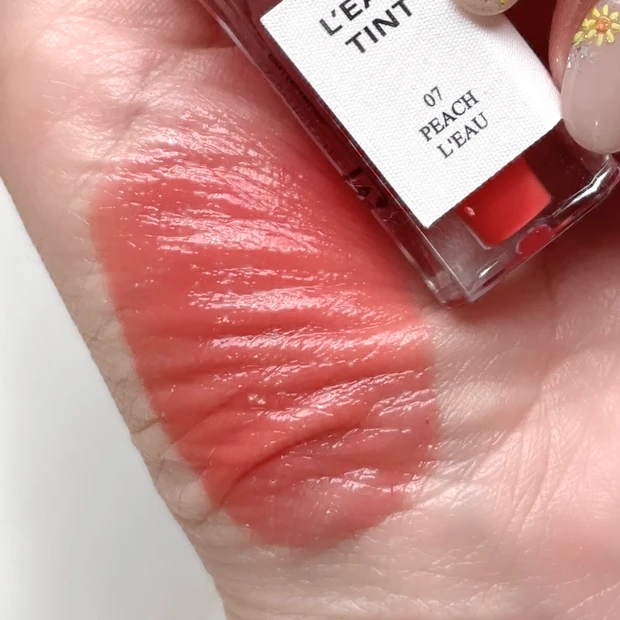 BBIA ローティント 07 ピーチ・ローを塗布したスウォッチ画像、自然なピーチピンク発色