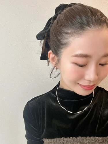 セルフアレンジ お団子ヘア ポニーテール ベロアリボン