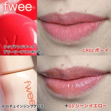 リップアンドチークブラーリプインポット＜CR02 ボーイ＞＋3Dボリューミンググロス＜03 シーンイエロー＞