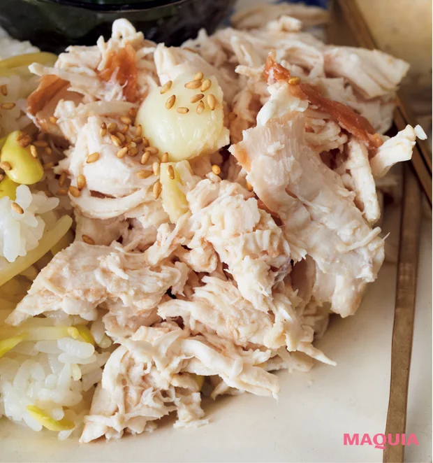 長谷川あかりさんの人気レシピ ゆで鶏の梅にんにくあえ