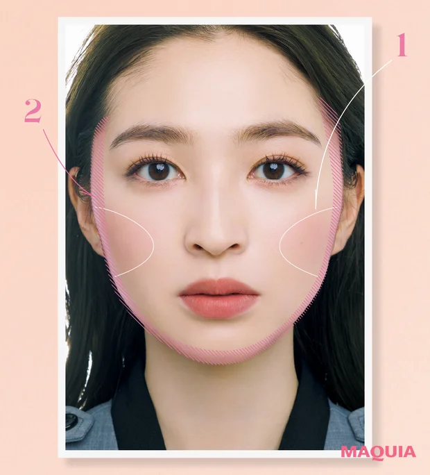 「ぷっくり幼い丸み頬」タイプのチークの入れ方マップ