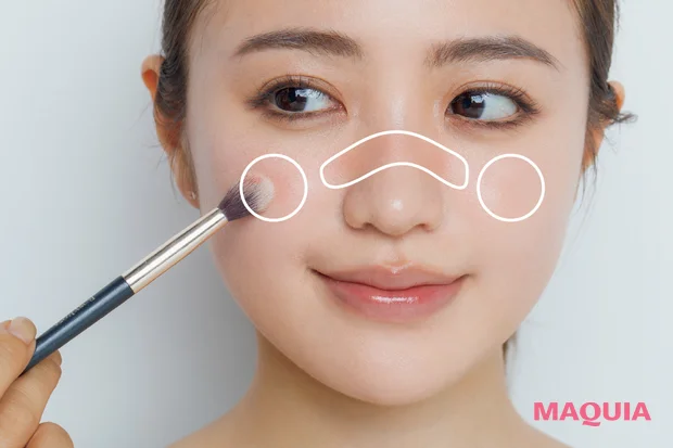 ヘア&メイク 福岡玲衣さんおすすめの2026年春ベースメイク チークを鼻上にかけてつける