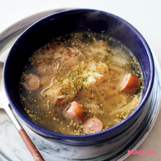 長谷川あかりさんの人気レシピ 切干大根とウインナーのマスタードスープ