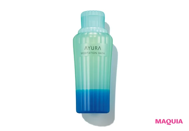 人気の入浴剤に薄荷やグレープフルーツを加えた夏バージョンが登場。メディテーションバス(香涼み) 300ml ¥2200/アユーラ(限定)