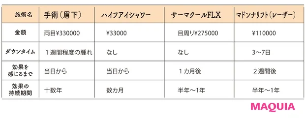 施術の種類や金額など