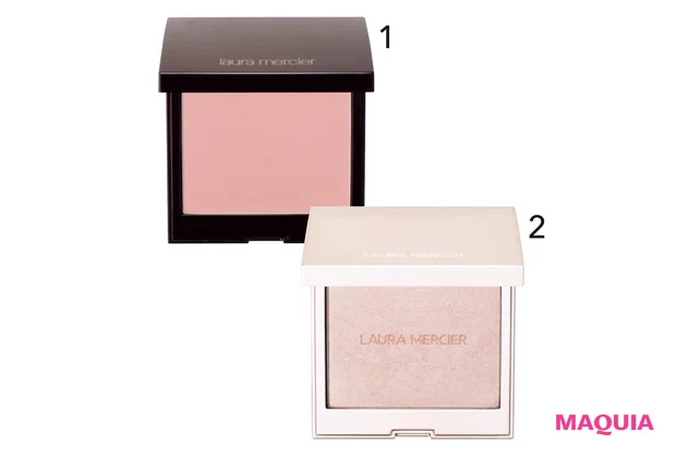 1 ブラッシュ カラー インフュージョン 06 ￥3850、2 ローズグロウ イルミネーター ¥3850／ローラ メルシエ ジャパン