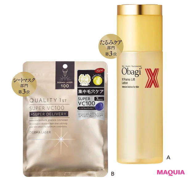 A たるみケア部門第3位　B シートマスク部門第3位
