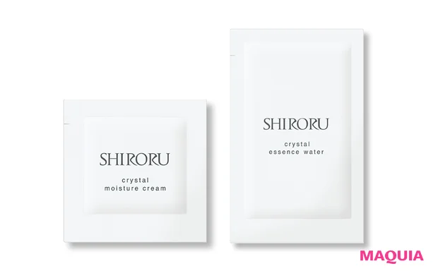 付録 SHIRORU クリスタル エッセンス ウォーター(医薬部外品)(1包) クリスタル モイスチャー クリーム(医薬部外品)(1包) 真摯に素肌と向き合うSHIRORUから新スキンケアシリーズが登場。 Wのケアが導くクリスタルのように澄み渡る肌を、付録の2アイテムで今すぐ体感して。