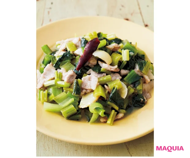 小松菜と豚肉の蒸し煮