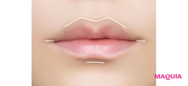 リップライナーの使い方 リップ上下の中央と口角にだけ影をオン