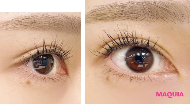 マキア　みんなのベスコス 2025年 上半期　マスカラ　2位 ウォンジョンヨ ヌードアイラッシュ 01　スウォッチ　メイク数時間後　2