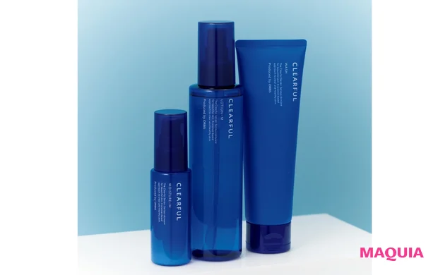 クリアフル（右から）ウォッシュ[医薬部外品] 120g ￥1430、ローション M[医薬部外品] 180ml ￥1650、モイスチャー M[医薬部外品] 50g ￥1870／オルビス（3/23発売）