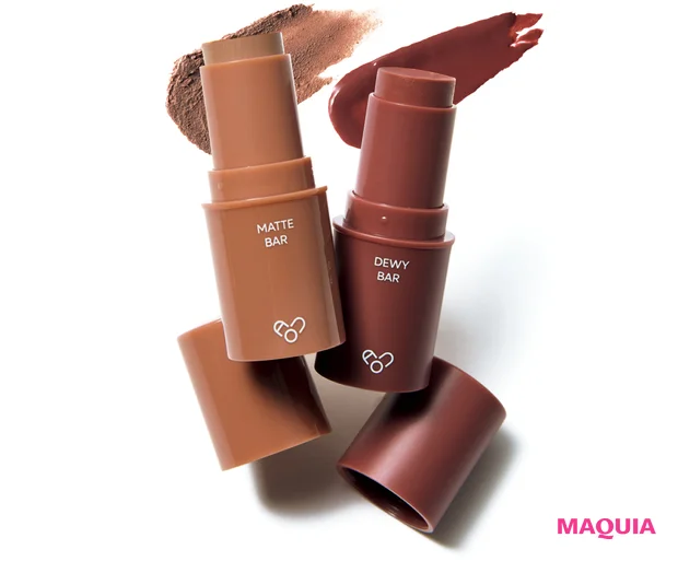 韓国コスメ おすすめ (左から)AOU マットバー 03、AOU デューイバー 03