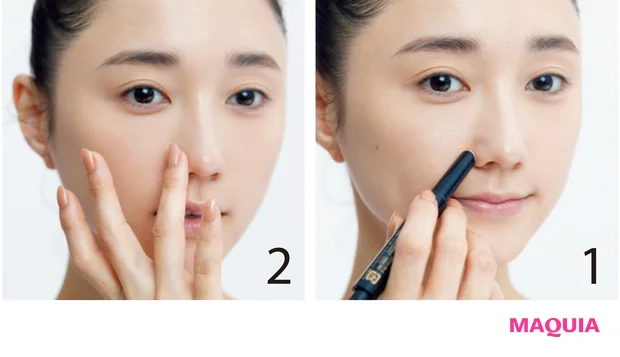 暗めのコンシーラーを毛穴に逆らうように馴染ませる