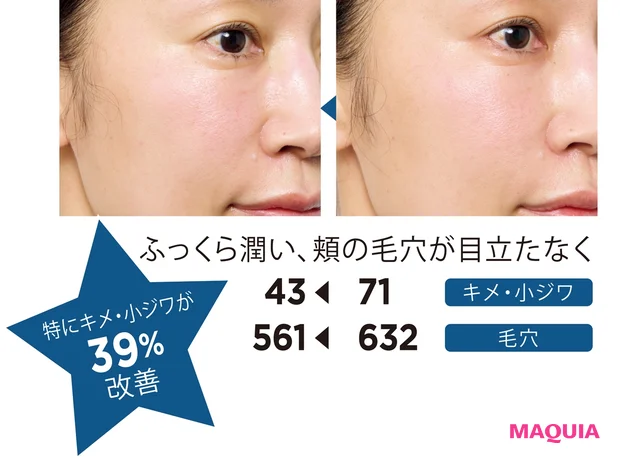 ふっくら潤い、頬の毛穴が目立たなく