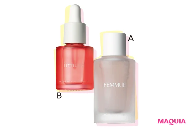 Aファミュ ローズ ソフトナー 50ml ¥3960/アリエルトレーディング B immuno アドバンスド エッセンスオイル WH(医薬部外品) 30ml ¥7150/プレミアアンチエイジング