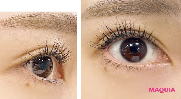 マキア　みんなのベスコス 2025年 上半期　マスカラ　2位 ウォンジョンヨ ヌードアイラッシュ 01　スウォッチ　メイク数時間後