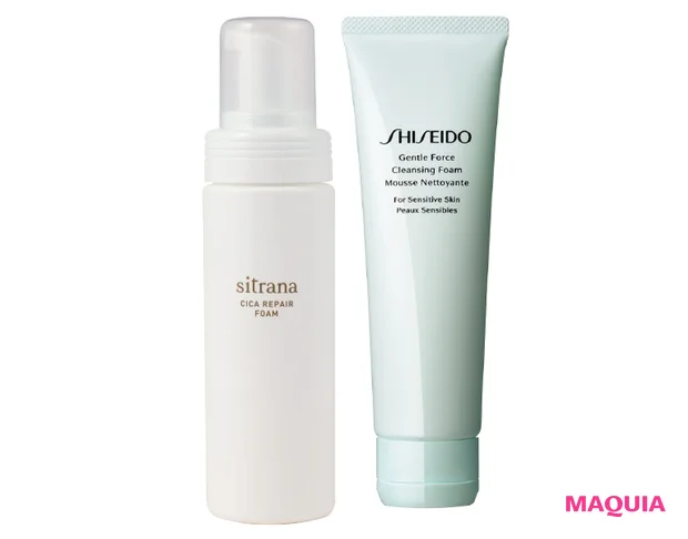 (右)ジェントルフォース クレンジング フォーム(医薬部外品) 125g ¥3300/SHISEIDO (左)シトラナ シカリペア フォーム 150ml ¥2860/プレミアアンチエイジング