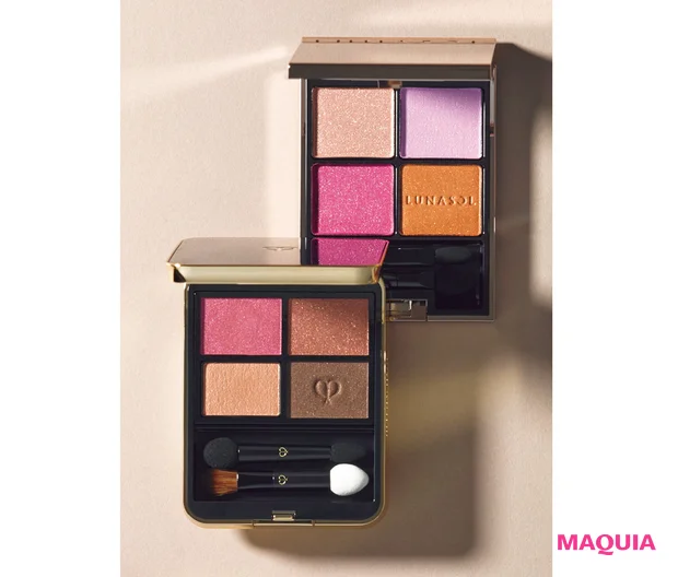 (上)ルナソル アイカラーレーション 21 ¥6820/カネボウ化粧品(9/22発売) (下)オンブルクルールクアドリ 6 ¥9680(セット価格)/クレ・ド・ポー ボーテ