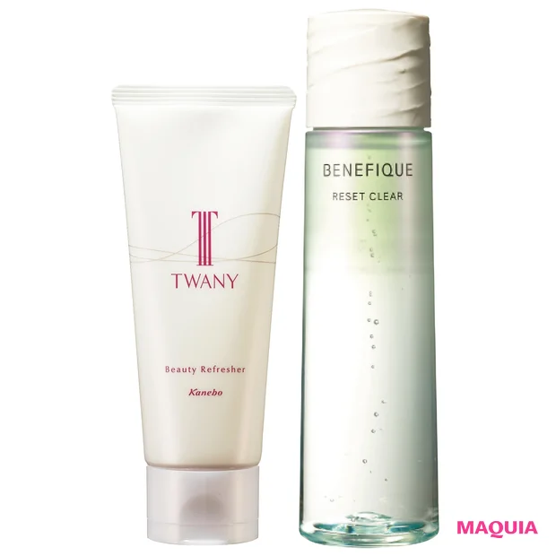 (右)ベネフィーク リセットクリア 150ml ¥3800/資生堂 (左)トワニー ビューティリフレッシャー 100g ¥2500/カネボウ化粧品