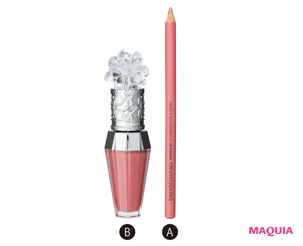 A ミネラリスト ラスティング リップライナー ブリスフル ブラッシュ ¥2970/ベアミネラル B ジルスチュアート クリスタルブルーム リップブーケ セラム 06 ¥3740/ジルスチュアート ビューティ