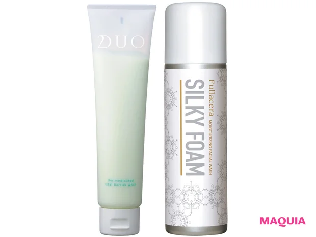 （右から）シルキーフォーム 100g ￥3050／フラセラ、デュオ ザ 薬用バイタルバリアウォッシュ[医薬部外品] 110g ￥3000／プレミアアンチエイジング