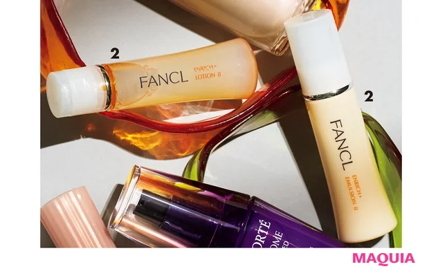 エンリッチプラス（右から） 乳液Ⅱ[医薬部外品]、化粧液Ⅱ[医薬部外品] 30ml 各￥1870／ファンケル（9/16発売）