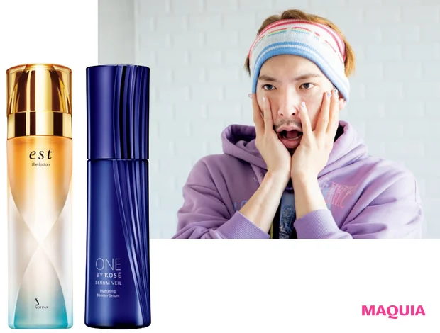 (右)ONE BY KOSÉ セラム ヴェール(医薬部外品)60ml ¥5000(編集部調べ)/コーセー (左)エスト ザ ローション 140ml ¥6000/花王