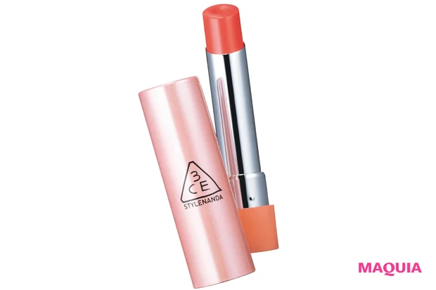 ミルキーオレンジのリップ&チークコスメにおすすめのメイク 3CE グレイジーリップグロウ 33