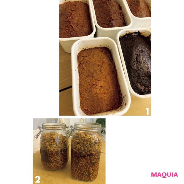 1「味噌は毎日の味噌汁用とオフィス用に10kg以上作ります」。2 手作り醤は料理のコク出しなどに。