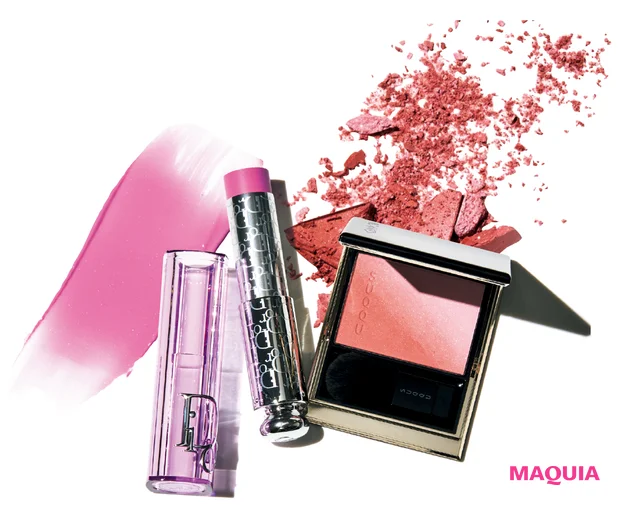 マキア　秋メイク　2025　チーク　おすすめ　ディオール バックステージ ロージー グロウ スティック 063　SUQQU　ブラーリング カラー ブラッシュ 07　笹本恭平