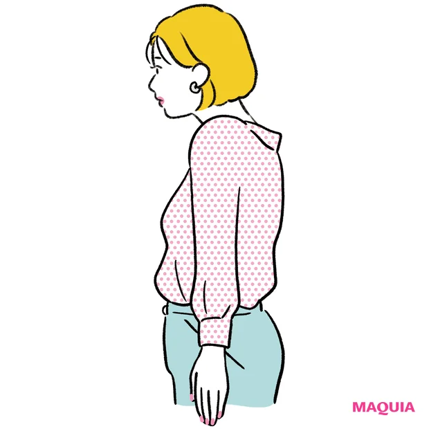 肩こりの原因 首を前に出した姿勢、猫背、巻き肩