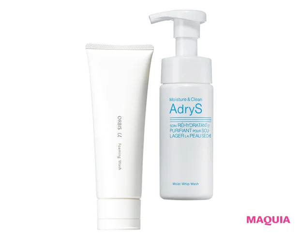 （右）アドライズ  モイストホイップウォッシュ、（左）オルビスユー  フォーミングウォッシュ（医薬部外品）