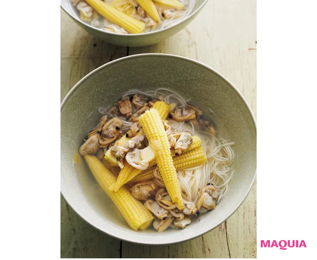 あさりの缶詰とヤングコーンのにゅうめん