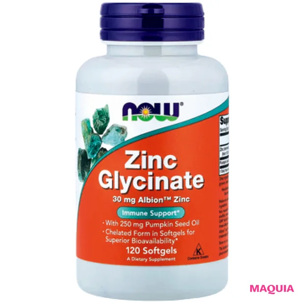 滝沢眞規子さんの「インナーケア」　NOW Foods グリシン亜鉛 ソフトジェル