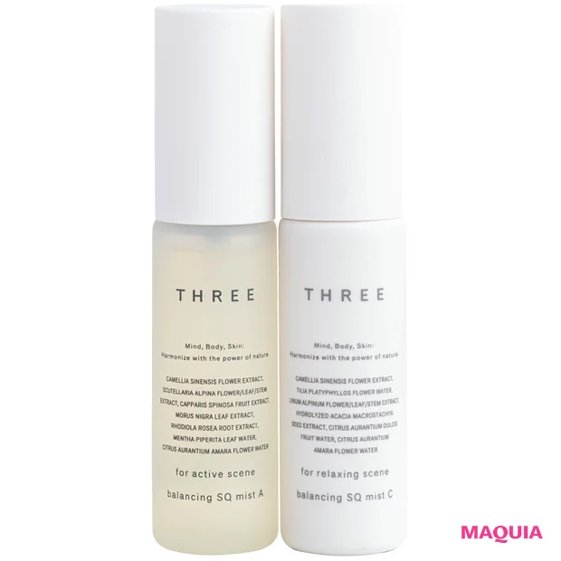 美容家 小林ひろ美さんがゆらぎの季節におすすめするコスメ THREE バランシング SQミスト C、同 A