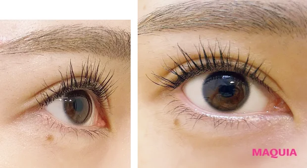 マキア　みんなのベスコス 2025年 上半期　マスカラ　2位 ウォンジョンヨ ヌードアイラッシュ 01　スウォッチ　つけたて