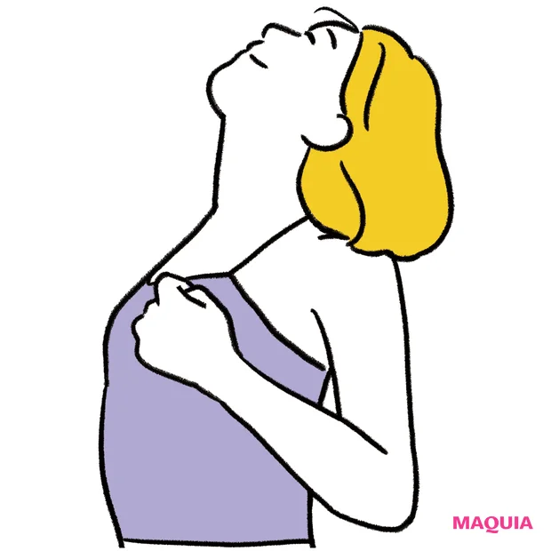 肩こり解消におすすめのエクササイズ　上を向き肩を寄せる